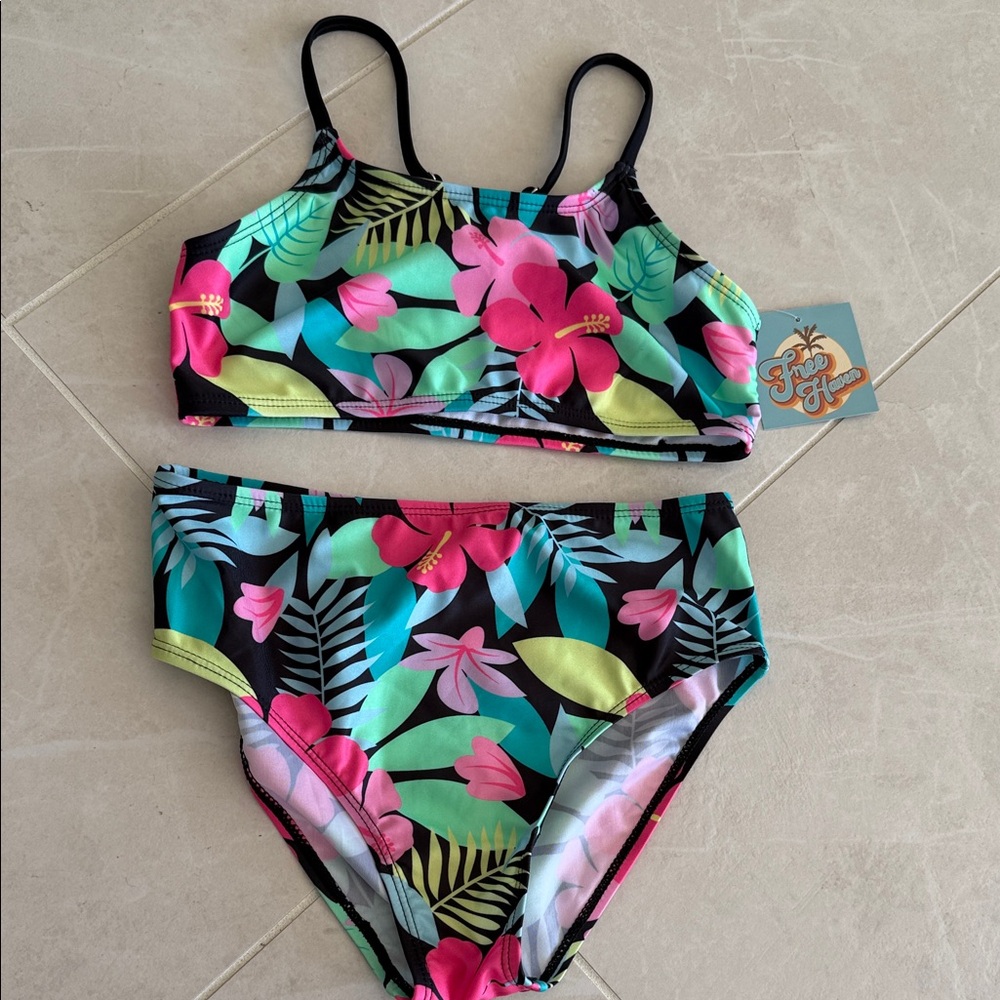 Vibrant Floral Bikini - Black and Pink